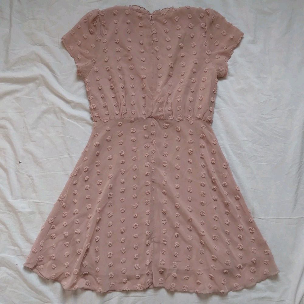 BaeVely Pink Swiss Dot V-neck Dress Cottagecore Coquette Fairy Womens Medium - Picture 8 of 12